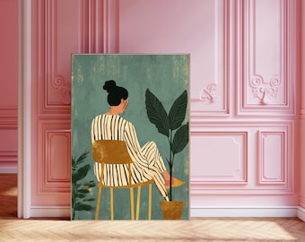Abstract People Art | Mid Century Art, Modern Abstract Art, Abstract Wall Art, Minimalist Print, Living Room Art, Female Figure Wall Art