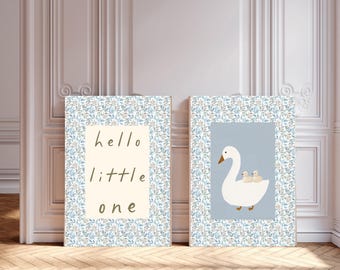 Set of two blue Nursery prints, Kids wall art, Nursery print set, goose nursery prints, baby art prints, kids art prints, boy nursery decor