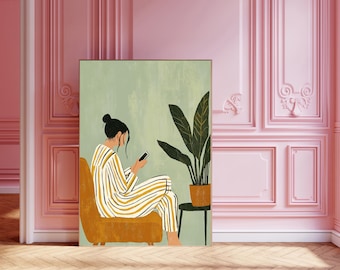 Abstract People Art | Mid Century Art, Modern Abstract Art, Abstract Wall Art, Minimalist Print, Living Room Art, Female Figure Wall Art