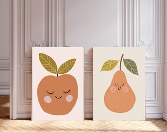 Set of two neutral Nursery prints, Kids wall art, Nursery print set, fruit nursery prints, baby art prints, kids art prints, neutral decor