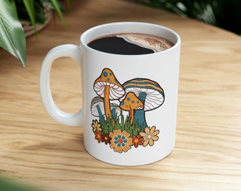 Mushroom Mug, Ceramic Mug, 70s Style Coffee Mug, Retro Mushroom Mug,