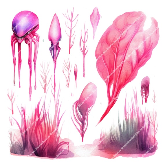 Pink Alien Planet Watercolor PNG Clipart Featuring Extraterrestrial  Ceratures, Mythical Plants, Fantasy Succulents, Alien Mushrooms - Etsy