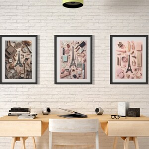Paris Knolling Style Wall Set of 3, Paris Wall Print, Wall Art Prints Set Of 3, Wall Art Set Of 3, Paris Digital Paint