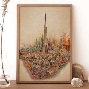 Dubai Collage Digital Print, Vibrant Cityscape with Iconic Landmarks for Home or Office Decor, Download | Printable Wall Art