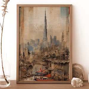 Dubai Collage Digital Print, Vibrant Cityscape with Iconic Landmarks for Home or Office Decor, Download | Printable Wall Art