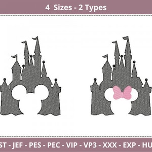 Castillo Mickey/Minnie bordado diseño - patrón de bordado de máquina - descarga instantánea