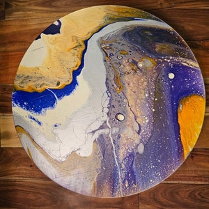 Wooden Turntable Lazy Susan with Epoxy Resin Art, Round Serving Tray for Dining Table, Kitchen Island Centerpiece, Handmade Gift
