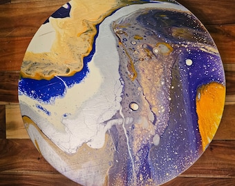 Wooden Turntable Lazy Susan with Epoxy Resin Art, Round Serving Tray for Dining Table, Kitchen Island Centerpiece, Handmade Gift