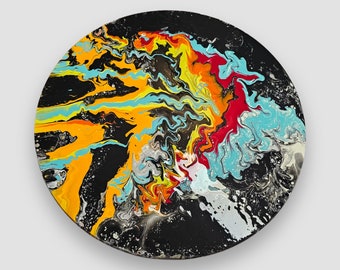 Epoxy Resin Wood Lazy Susan Colorful Turntable Tray Handmade Rotating Centerpiece for Dining Table Kitchen Island Serving Organizer