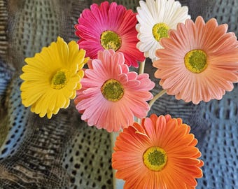 Real Touch Gerber Daisy Bouquet, Lifelike Rustic Wedding Flowers, Boho Faux Bridal Bouquet, Bridesmaid Artificial Floral Keepsake