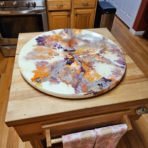 Wooden Turntable Lazy Susan, Epoxy Resin River Art, Round Serving Tray for Dining Table, Kitchen Island Centerpiece, Handmade Gift