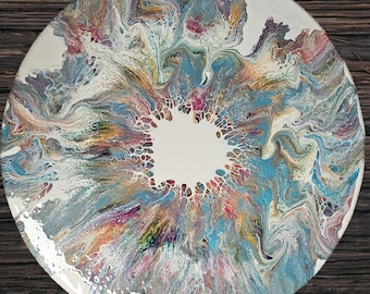 Lazy Susan Turntable Epoxy Resin Wood Colored Paint Rotating Tray Handmade Table Centerpiece Gift for Father’s Day Unique Decor