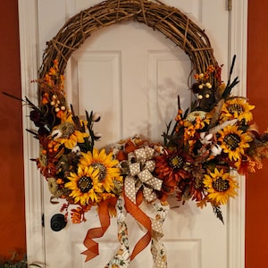 Spring Sunflower Wreath for Front Door, Large Farmhouse Grapevine Wreath with Bow, Mothers Day Gift for Mom, Outdoor Wall Decor