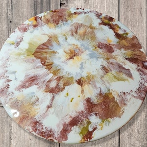 Wood Slab Resin Lazy Susan Turntable Custom Painted Tray Handmade Rotating Centerpiece for Dining Table Decor Kitchen Gift Unique Art