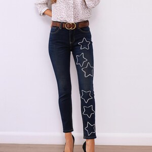 Starred pants size 28 waist 30 L painted jeans fashionable clothing stars on clothes clothes with hearts image 7