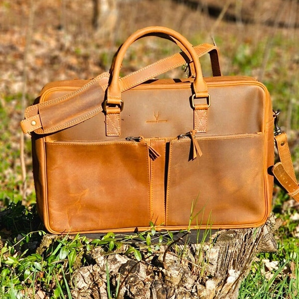 Handmade Genuine Leather Briefcase, Messenger bag, Laptop bag, shoulder bag