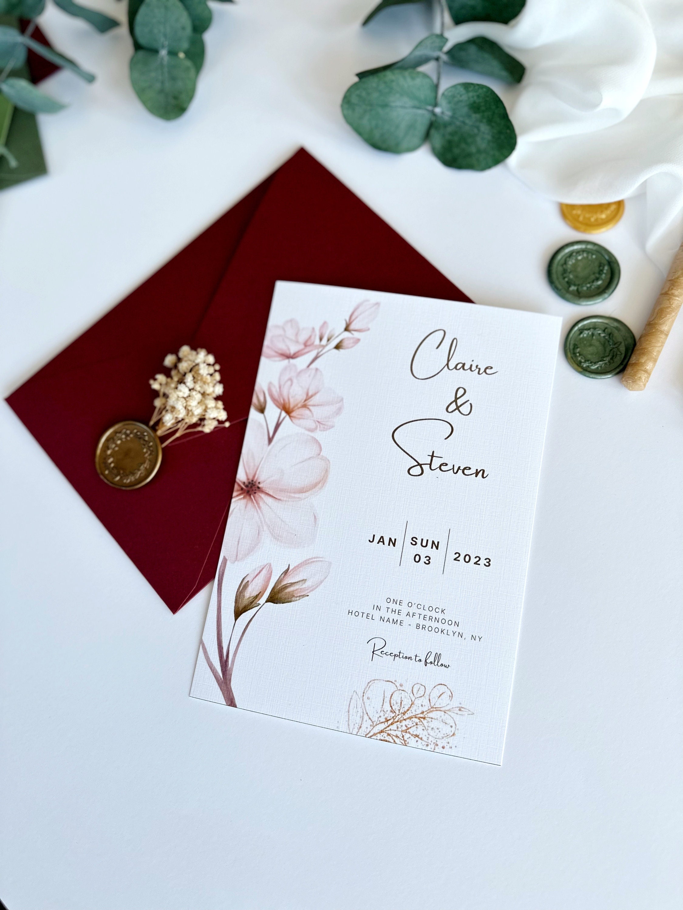 Luxury Wedding Invitation With Wax Seal and Dried Flowers Etsy