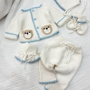 Knitted Newborn Outfit, Newborn Baby Coming Home Outfit, Teddy Bear Outfit Set, Knitted Baby Clothes, Newborn Hospital Outfit, New Baby Gift