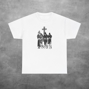 Gothic Hooded Monks Praying T-Shirt | Dark Cemetery Prayer Aesthetic