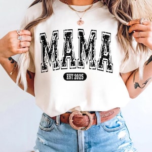 Comfort Colors® Custom Mama EST Year Shirt, Personalize Mom Gift, Cute Mothers Day Gift For Mom, Pregnancy Announcement Gift, Mom To Be