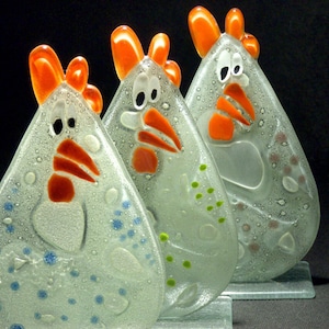 Glass bird - ROOSTER - decoration, standing decoration, figurine, art glass, gift, interior decoration, interior, glass, fusing