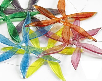 Flowers from fusing glass, glass stars, window decorations, home decorations, suncatcher for windows, light catcher /5 pieces + 1 free/
