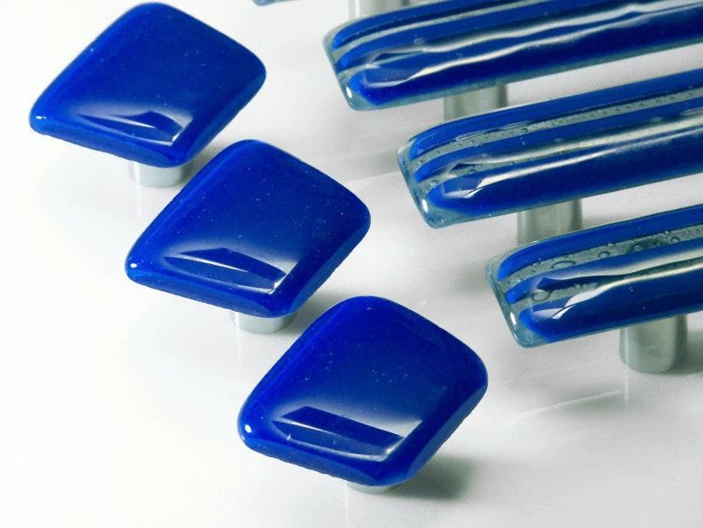 Navy Blue Glass Door Handle Kitchen Handles Cupboard Etsy