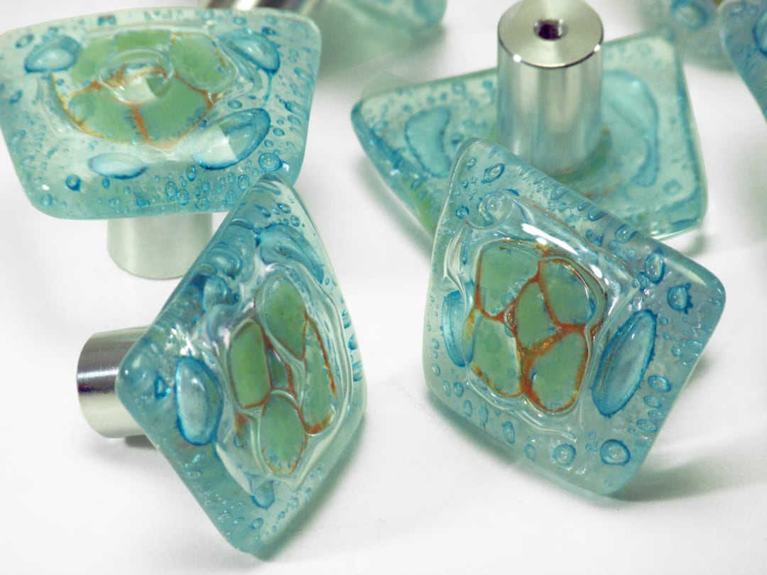 Turquoise Glass Door Handle, Kitchen Cabinet Handles, Cupboard Pulls ...