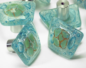 Turquoise Glass Door Handle, Kitchen Cabinet Handles, Cupboard Pulls, Cabinet Handle, Knobs for Dresser, Dresser Handle, Cabinet Hardware