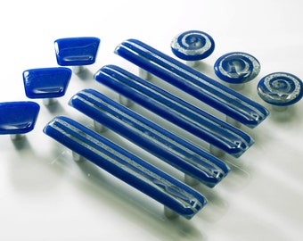 Bleu poignée en verre pour meubles, Bouton en verre, poignées de tiroirs, bouton pour meubles, supports en verre, bouton de meuble