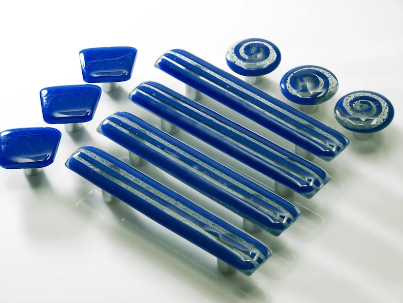 Navy Blue Glass Door Handle Kitchen Handles Cupboard Etsy
