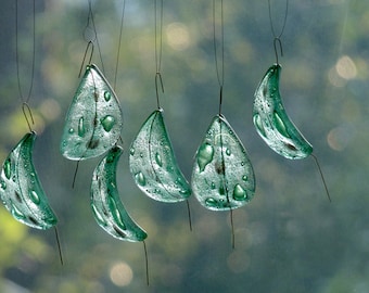 Glass drops, window decorations, hanging in window, garden decorations, art glass, hanging home decoration, suncatcher for windows, 3 pcs.