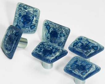 Bleu poignée en verre pour meubles, Bouton en verre, poignées de tiroirs, bouton pour meubles, supports en verre, bouton de meuble