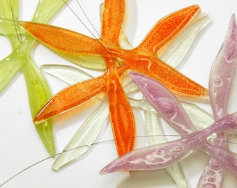 FLOWERS from glass, glass stars, window decorations, hanging in window, light catches stars, glass window art, Christmas - 3 pieces + 1 free