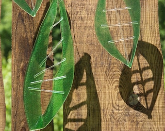Glass Leaves 3 pcs. window decorations, hanging, hanging decorations, garden decorations, art glass, interior decorations, glass decoration