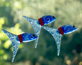 Fish from glass /3 pcs/ Glass decoration, window decorations, hanging, room decorations, artglass, decoration, adornment, windows suncatcher