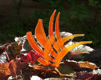 Fiore in vetro, ROSSO-ARANCIO, decorazione giardino, decorazione giardino in vetro, balcone, giardino, decorazione vaso, decorazione vaso di fiori, decorazione pianta