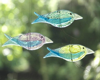 Small birds from glass /3 pcs./ Glass decoration, window decorations, hanging glass decoration, art glass, decoration, glass suncatcher bird