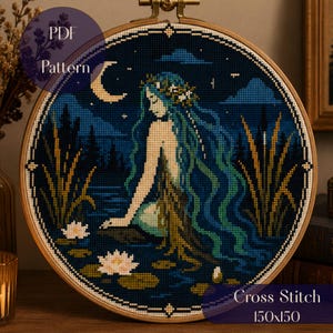 Rusalka Cross Stitch Pattern PDF, Slavic Mermaid Embroidery Chart, Water Spirit Cross Stitch, Fantasy Folk Art, Witchy Decor PDF
