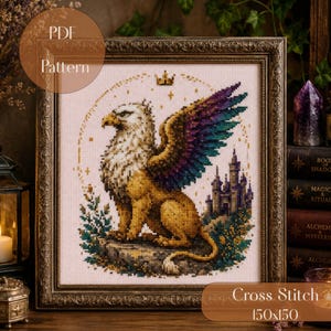 Griffin Cross Stitch Pattern PDF, Griffin Embroidery Pattern, Fantasy Creature Cross Stitch, Mythical Beast, Instant Download, 150x150