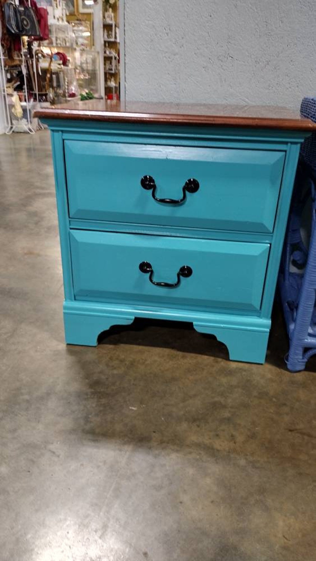 Teal Blue Green Night Stand With Two Drawers, Bedroom Nightstand, Bed