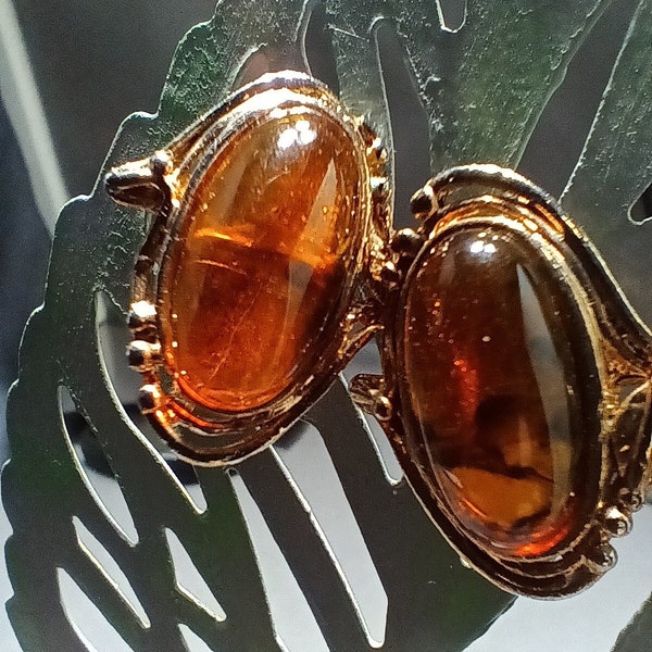 Vintage Lg Baltic Amber Earring Gold Color Post Snap Clip Earrings