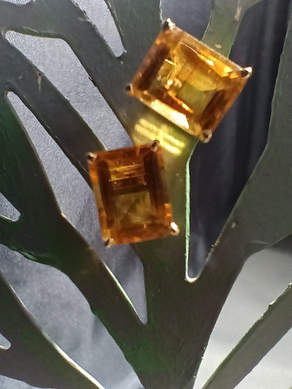 Vintage 14k 585 Rectangular Citrine 10mmx8mm Post… - image 1