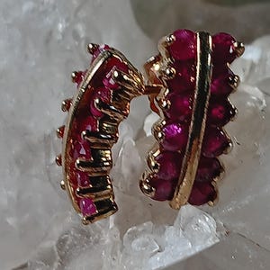 Vintage Sterling Gold 12x3mm Rubies on Each ladder Post Earrings 3/4"