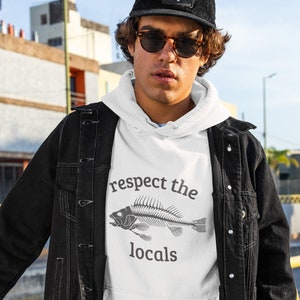 Respect the Locals Hoodie Fish Bone Sweatshirt Gifts for Surfers Beach Print Holiday Hoodie Sea Conservation Protect the Ocean Shirt image 2