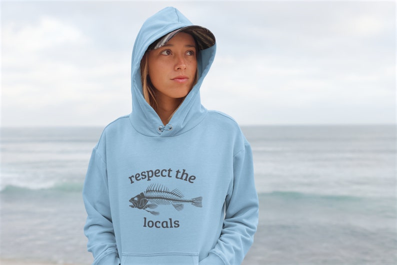 Respect the Locals Hoodie Fish Bone Sweatshirt Gifts for Surfers Beach Print Holiday Hoodie Sea Conservation Protect the Ocean Shirt image 3