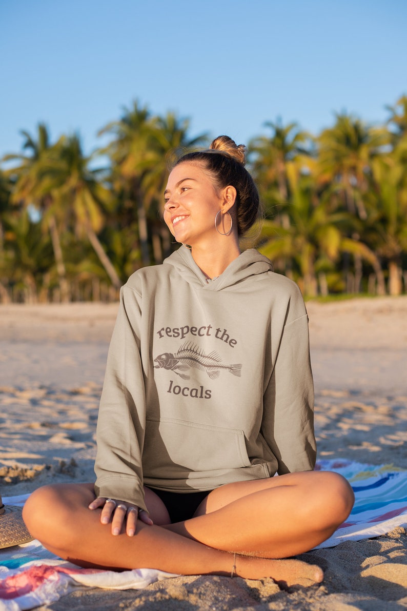 Respect the Locals Hoodie Fish Bone Sweatshirt Gifts for Surfers Beach Print Holiday Hoodie Sea Conservation Protect the Ocean Shirt image 4