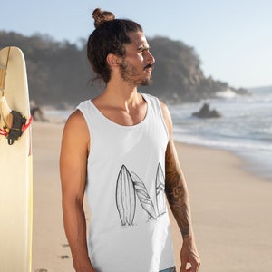 Surfer-Stil Tank Top Surfbrett Minimalist Unisex Racerback T-Shirt Wassersport Strand Workout Bequemes Top Sommerbekleidung Bademode