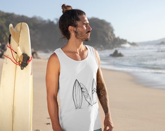 Style surf Débardeur Planche de surf Minimaliste unisexe T-shirt dos nageur Sports nautiques Entraînement de plage Haut confortable Vêtements d'été Vêtements de plage