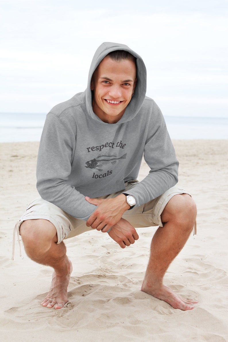 Respect the Locals Hoodie Fish Bone Sweatshirt Gifts for Surfers Beach Print Holiday Hoodie Sea Conservation Protect the Ocean Shirt image 5